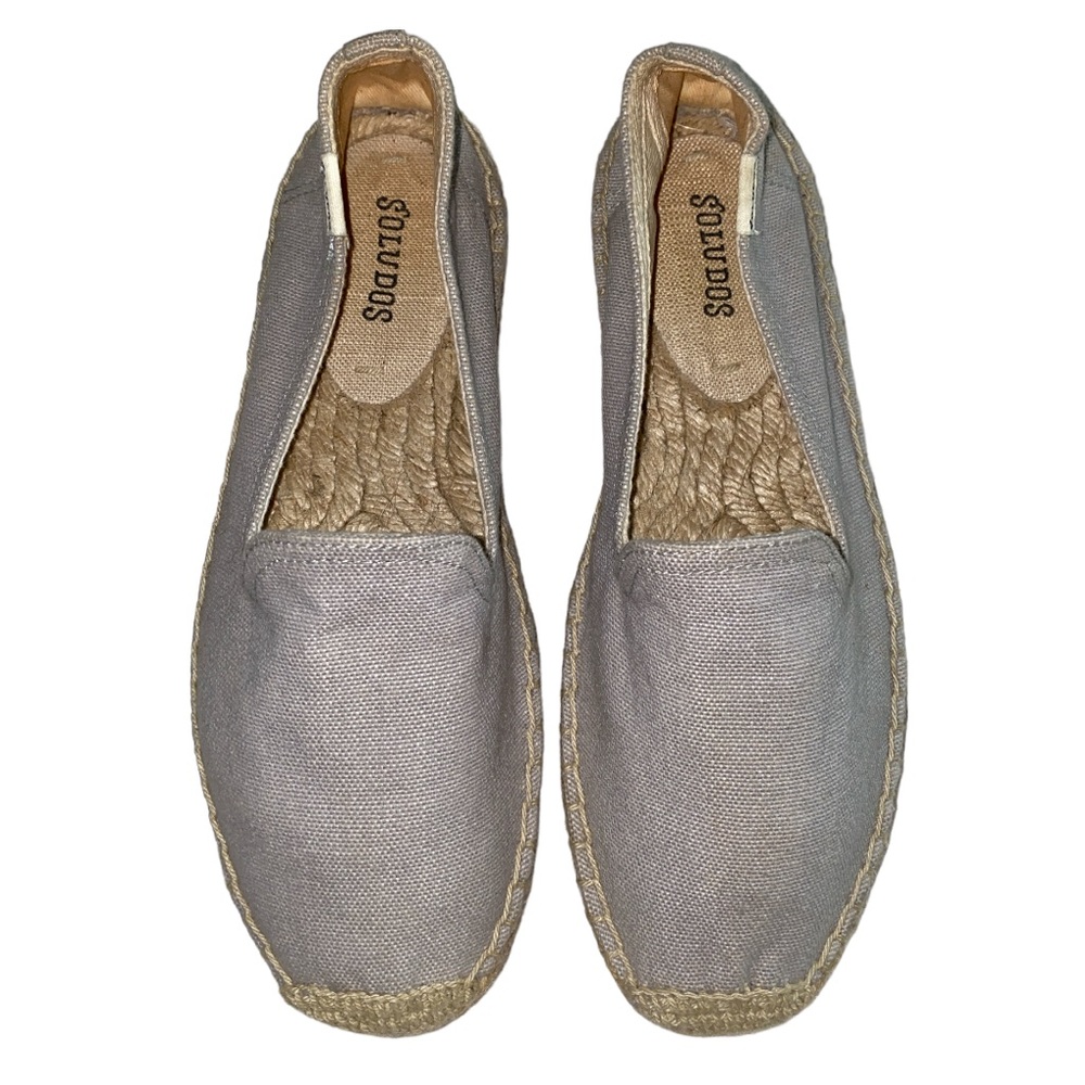 Soludos Leather Espadrille Grey Smoking Flats Size 6.5